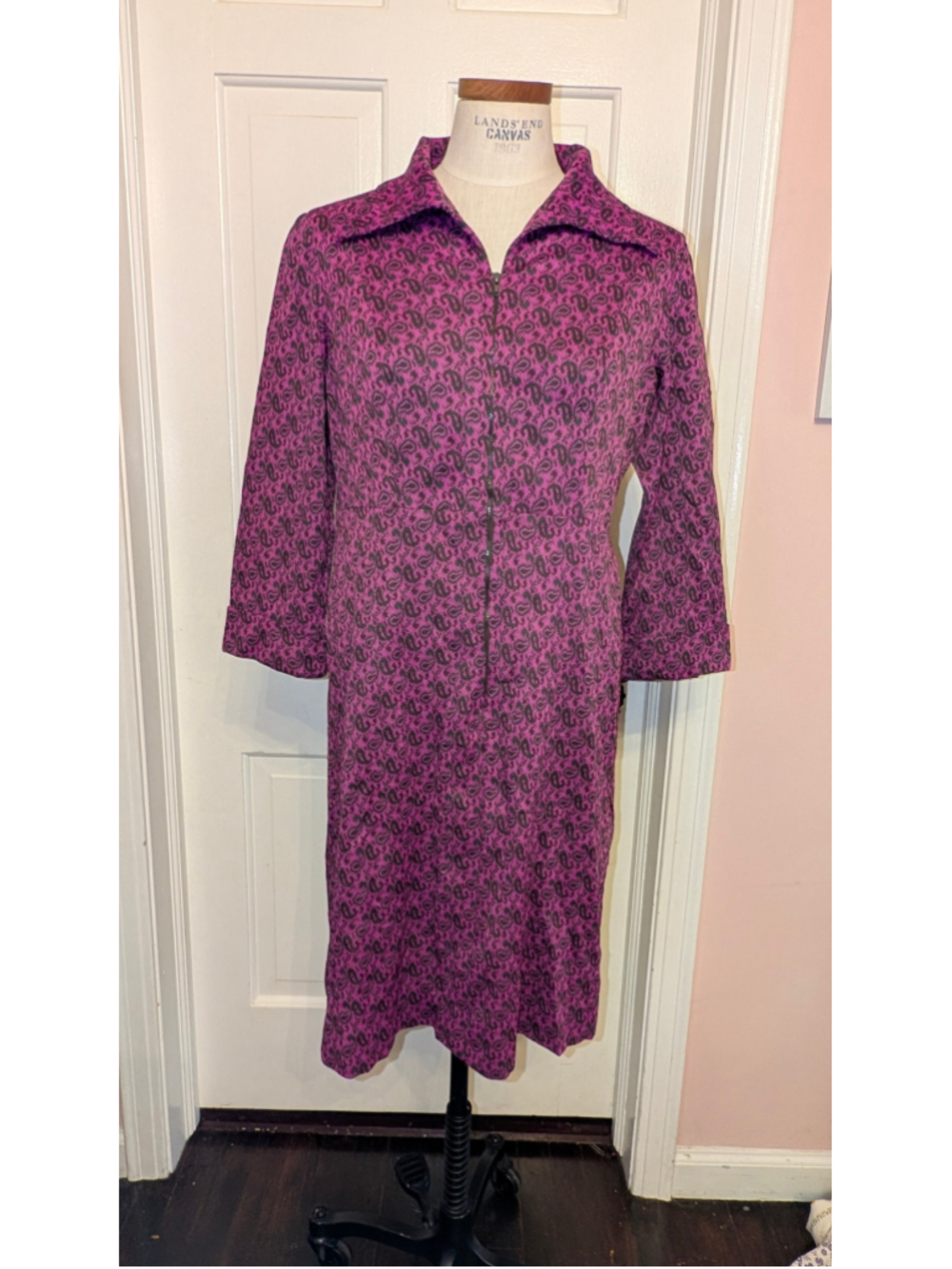 Vintage 70s Paisley dagger collar dress